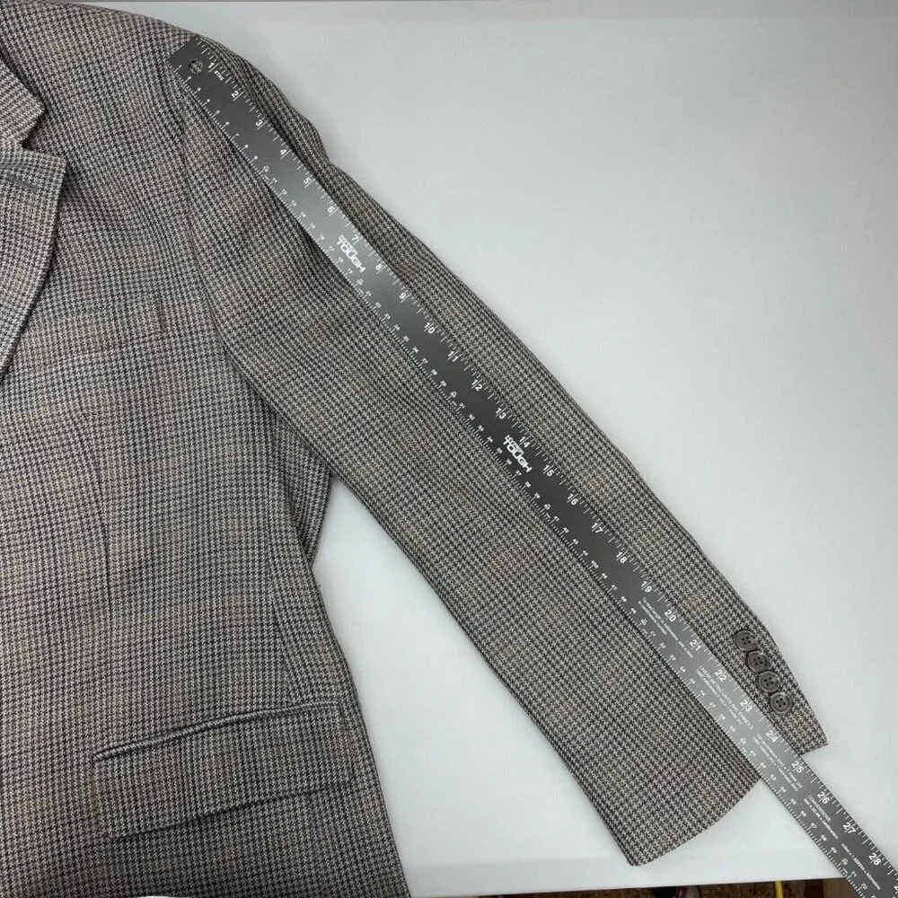 Chaps Ralph Lauren Sport Coat Blazer 100% Silk Plaid Houndstooth Gray Mens 44R
